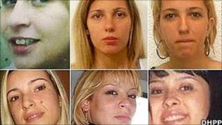 Photos of six women suspected of belonging to a kidnap gang in Sao Paulo (picture from Brazilian police - DHPP)