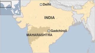 Map of India showing Maharashtra state and Gadchiroli district