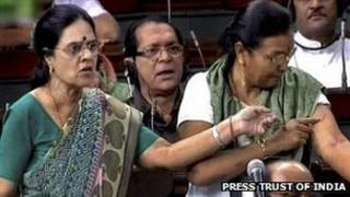 Congress MPs Girija Vyas and Prabha Taviad (right) in parliament on 2 May 2012