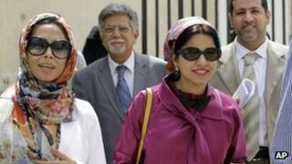 Doctors Fatima Haji (left), Saeed al-Samahiji (second left), Nada Dhaif (third left) and Abdul Khaleq al-Uraibi (right) leave court in Manama (10 May 2012)