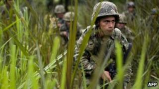 Colombian soldier in the bush