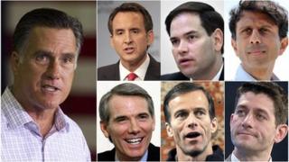 From left and clockwise: Mitt Romney, Tim Pawlenty, Marco Rubio, Bobby Jindal, Paul Ryan, John Thune and Rob Portman