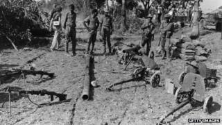 Mukti Bahini troops on the Indian side of the border in 1971
