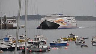Ferry entering Guernsey's St Peter Port Harbour