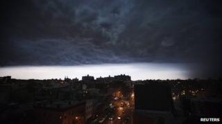 A storm cloud passed over Brooklyn, New York 26 July 2012