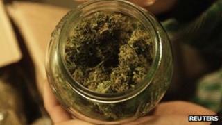 A bottle containing marijuana. File photo