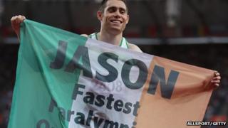 Jason Smyth holding Irish flag