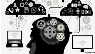 Human head with interface icons