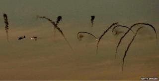 Apache helicopter and anti-aircraft fire