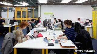 Start-up workers at London's Tech Hub