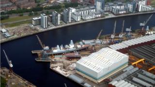 Type 45 destroyer modules under construction at BVT Surface Fleet shipyard in Govan, on the Clyde
