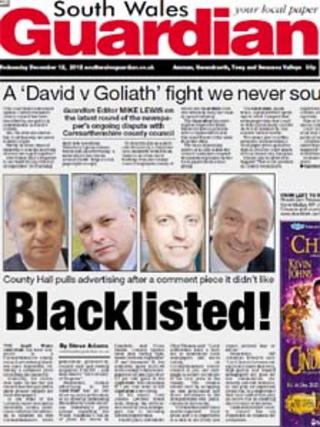 Front page of the South Wales Guardian