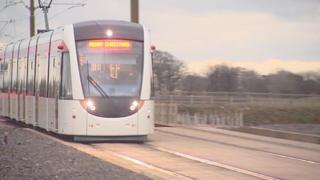 Tram on the test track at Gogar depot