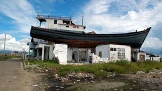 Fishing boat swept ashore by 2004 Asian tsunami