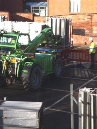 Flood defences being put up in Shrewsbury