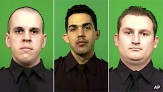 New York City police officers Michael Levay, Juan Pichardo and Lukasz Kozicki
