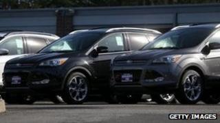 Ford cars on sale at a dealership in California