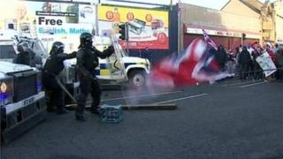 Police came under attack on Albertbridge Road in east Belfast on Saturday afternoon