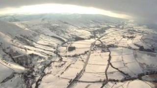 Snow scene taken from the air in South Yorkshire