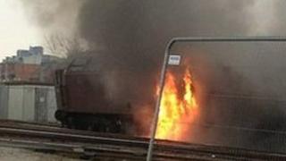The train on fire in Salford