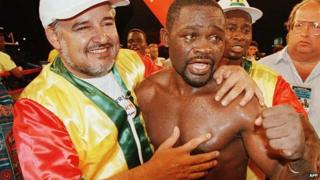 Azumah Nelson in 1996 after winning WBC Super Featherweight Champion in Las Vegas