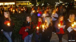 Over a hundred people gathered at City Hall for a candlelight vigil in Midland City, Alabama, 31 January 2013