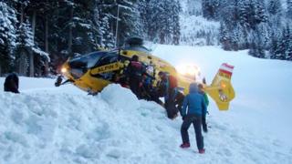 The rescue helicopter helps the family