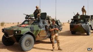French soldiers and armoured vehicles in northern Mali 17 February 2013