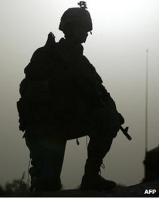 Silhouette of US soldier in Baghdad, Iraq file picture