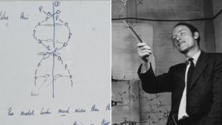 Francis Crick and sketch of the DNA structure