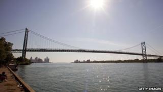 The Ambassador Bridge is shown in Detroit, Michigan June 2012
