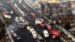 Aerial shot of the highway where a gas tanker exploded on 7 May 2013