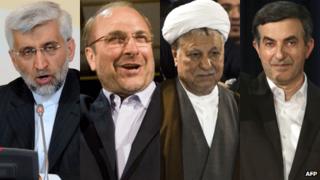 (Left to right) Saeed Jalili, Mohammad Baqer Qalibaf, Akbar Hashemi Rafsanjani and Esfandyar Rahim Mashaei