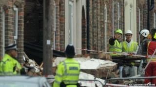 Emergency services at the scene of the blast at Wright Street, Newark