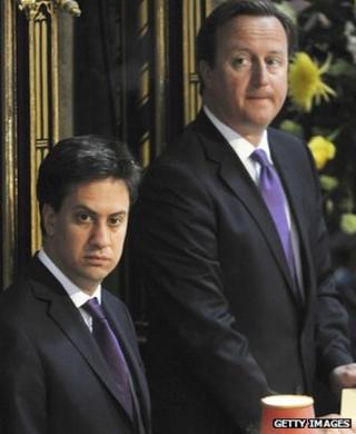 Ed Miliband and David Cameron at last week's service marking the 60th anniversary of the Queen's coronation