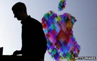 Tim Cook profile against Apple logo