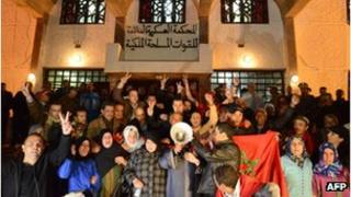 People protesting in favour of Saharawi defendants at a court in Rabat, Morocco, February 2013