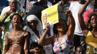 People attend a rally for presidential candidate Ibrahim Boubacar Keita, at the March 26 Stadium in Bamako