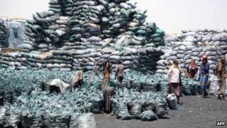 Sacks of charcoal in Kismayo - Somalia, February 2013