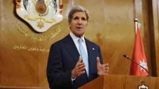 John Kerry at news conference in Amman, Jordan