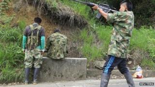 Farc fighters in the mountains of Caldono, Cauca province. 4 June 2013