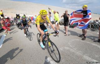 Chris Froome at the summit of Mont Ventoux in the Alps