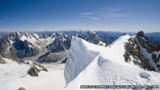 The summit of the 4000 meter peak of Mont Blanc Du Tacul