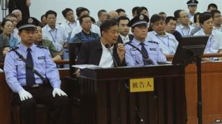 Bo Xilai listens to a testimony by former Chongqing city police chief Wang Lijun.