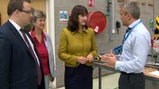 Rachel Reeves (second from right) during a visit to Wales