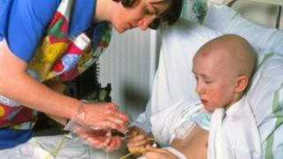 Child with leukaemia receiving hospital treatment
