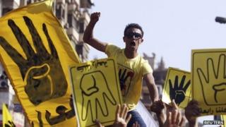 A member of the Muslim Brotherhood protests on Friday in Cairo