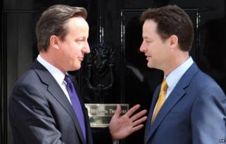 David Cameron and Nick Clegg outside No. 10