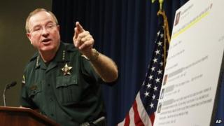 Polk County Sheriff Grady Judd talks about the events leading up to the arrest over the weekend of two juvenile girls in a Florida bullying case at a press conference in Winter Haven, Florida 15 October 2013