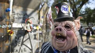 Woman with pig mask